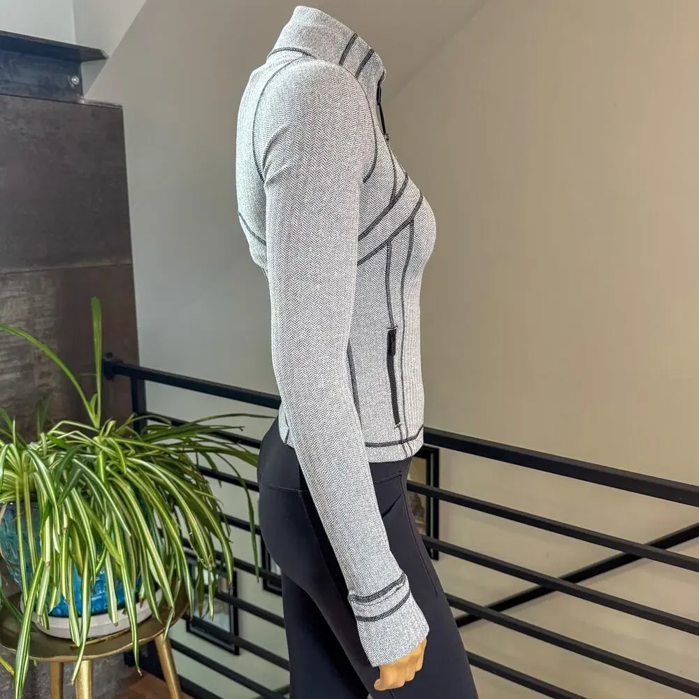 Lululemon Define Jacket Heathered Herringbone Gray/Black Size 4, Style LW3JPMS